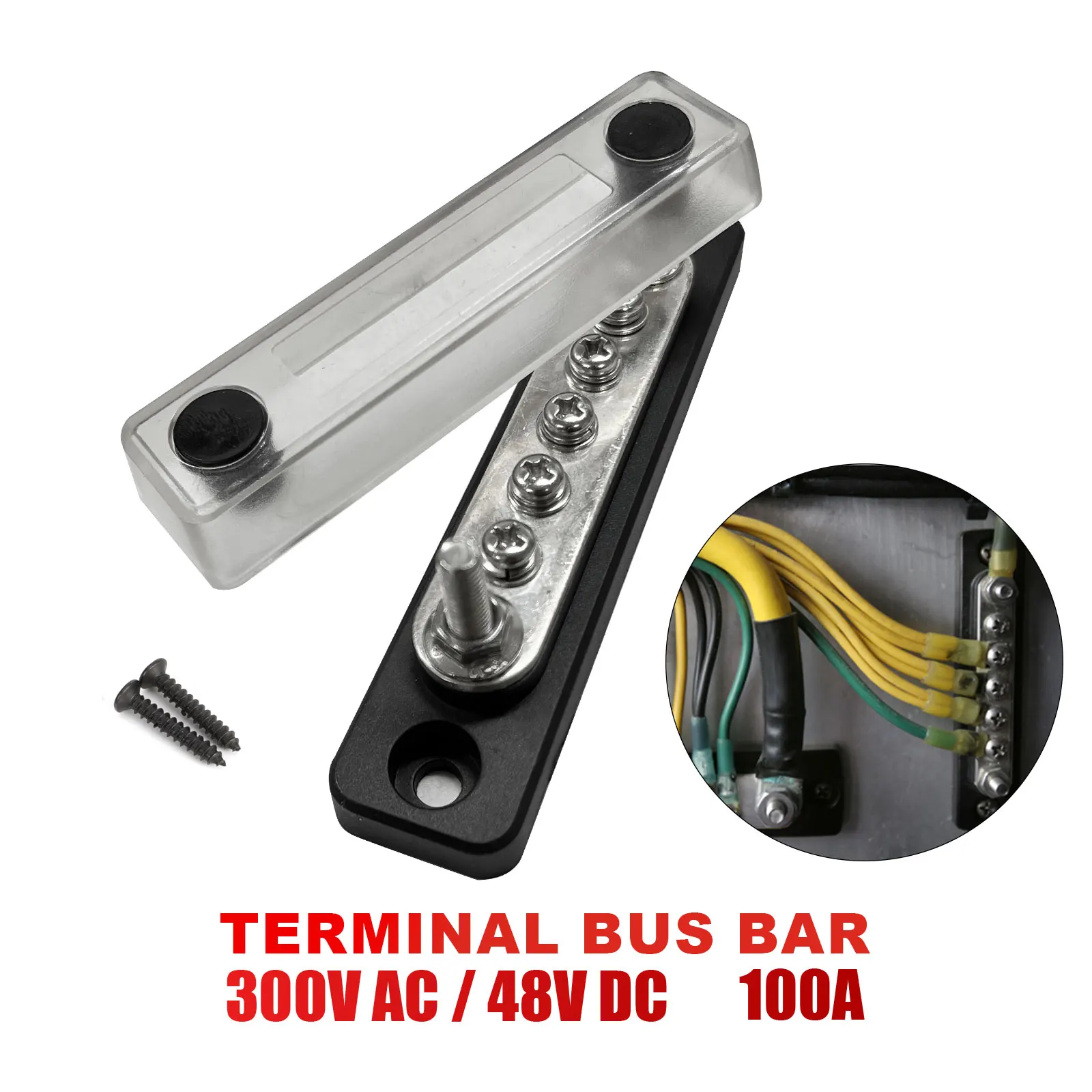 Car Bus Bar Positive Negative 100A 48V CD Battery Power Distribution Block Terminal Studs Busbar Powerterminal Block For RV Boat