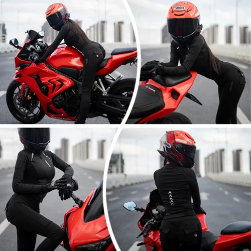 Imagen 2 del producto WOSAWE, pantalones de motocicleta para mujer, pantalones reflectantes de cintura alta anticaída para motociclista, pantalones de carreras para Fitness, pantalones de gimnasio, cadera melocotón miel