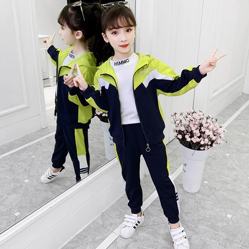 Girls Coat+Pants Kids Sets Children\'s Set 2PCS/Set 2023 Retro Spring Autumn Jogging Suit High Quality Child Clothing