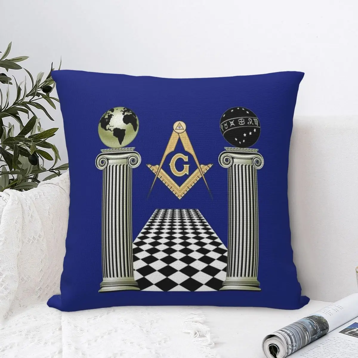 Boaz And Jachin Solomon's Temple Square Pillow Case Masonic Mason Freemason Cushion Cover Awesome Decor Pillowcase for Sofa