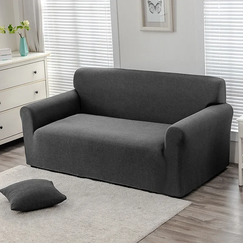 

Solid Color Waffle Waterproof Sofa Cover Corn Velvet Elasticity Couch Slipcover All Inclusive Thickened Anti Slip Dust Cover