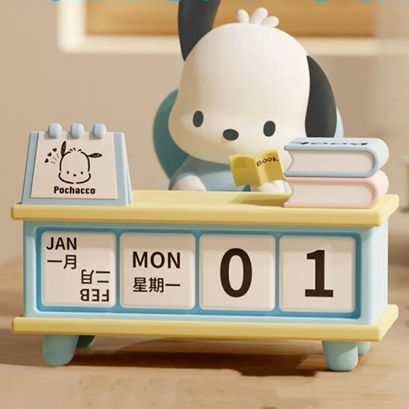 Kawaii Sanrio Pochacco Kuromi Calendar Desktop Ornament Cartoon Toys Perpetual Calendar Toy Cute Girl Birthday Gift For Children