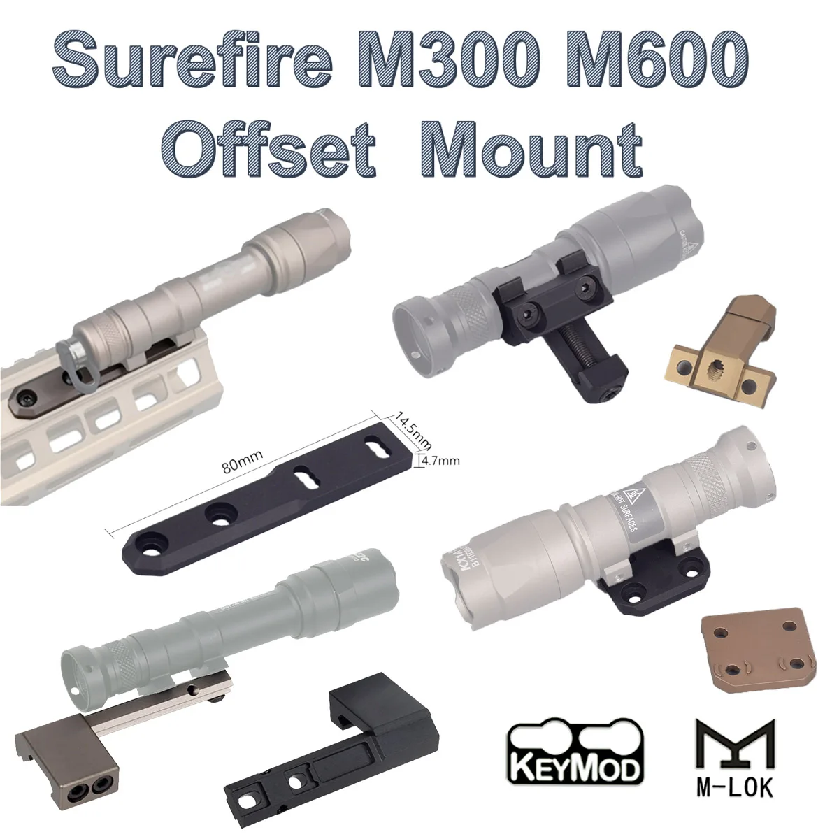 Taktische ARIS Serie Surefire M300 M600 Offset Scout Mount M-LK Keymod CNC SMR Schienenbasis Airsoft Taschenlampe Jagdzubehör – Detail 2