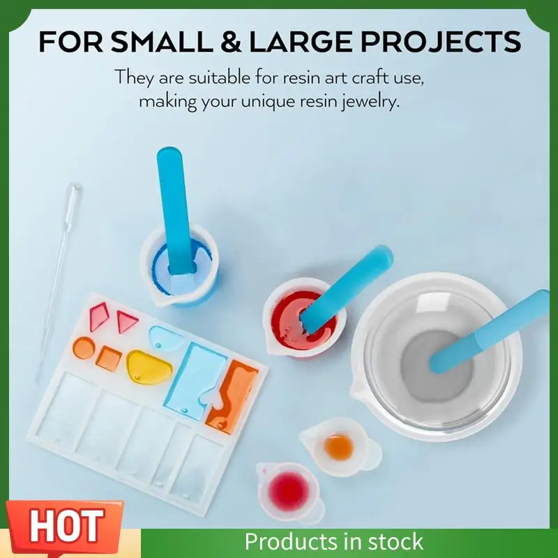 Intuitive Large Silicone Resin Measuring Cups Tool Set - Reusable 600Ml & 100Ml Measure Cup, Silicone Stir Sticks Pipettes, Easy
