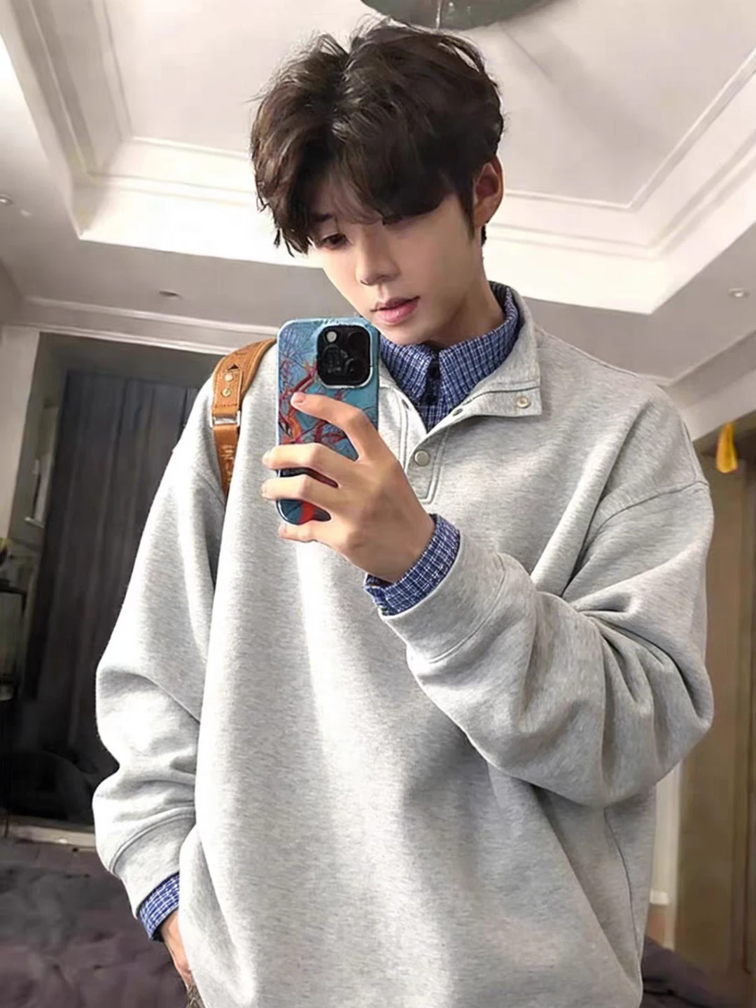 

Мужская толстовка Cleanfit с воротником хенли, длинным рукавом, весенняя, плотная, в клетку, с эффектом двухслойности