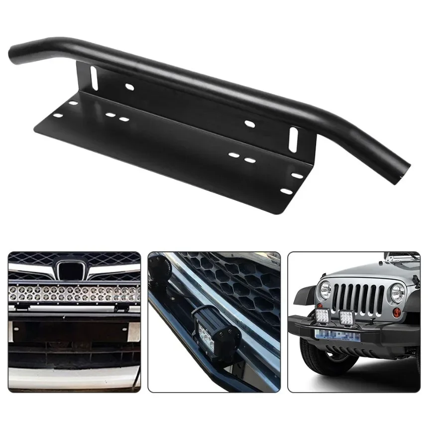 23inch Car Front Bumper License Plate Mount Bracket Aluminium Bull Bar Style Holder For Driving Light Bar Car Jeep Truck SUV 1PC