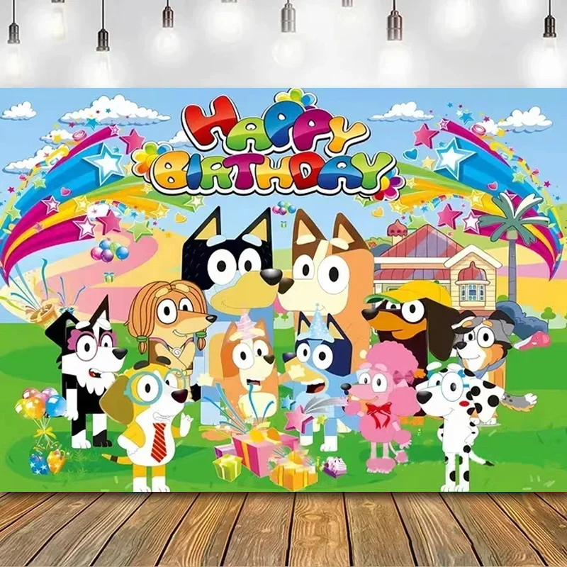 Bluey Moose Verjaardag Achtergrond Banner Anime Bluey Bingo Familie 210x180 cm Kinderverjaardagsfeestje Decoratie Achtergrond Doek