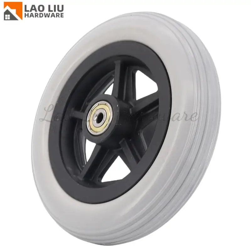 Ruota in PU da 6 pollici nero grigioRuote in gomma liscia flessibile per carichi pesanti Ruota anteriore Ruota solida Sostituzione sedia a rotelle