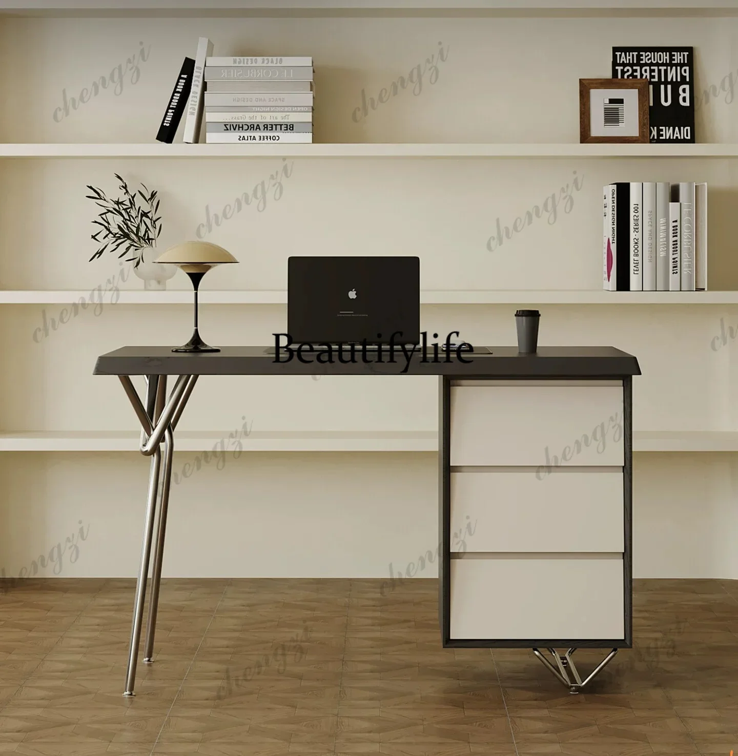 B567 Italian minimalist desk, chest, integrated leather desk, chair, light luxury, study, bedroom, office