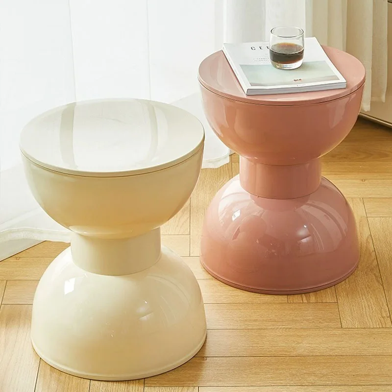 

Nordic light luxury shoe changing stool small apartment Internet celebrities ins cream style plastic low stool simple coffee tab