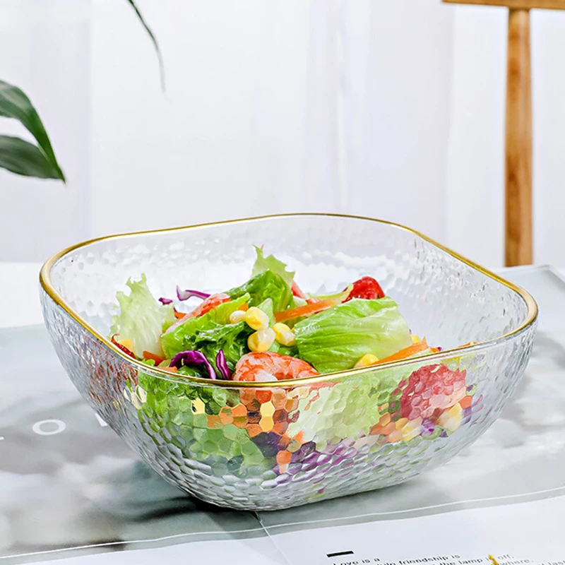 Phnom Penh Square Glass Bowl Tableware Household Fruit Bowl Dessert Salad Bowl Japanese Noodle Bowl Tableware Soup Bowl