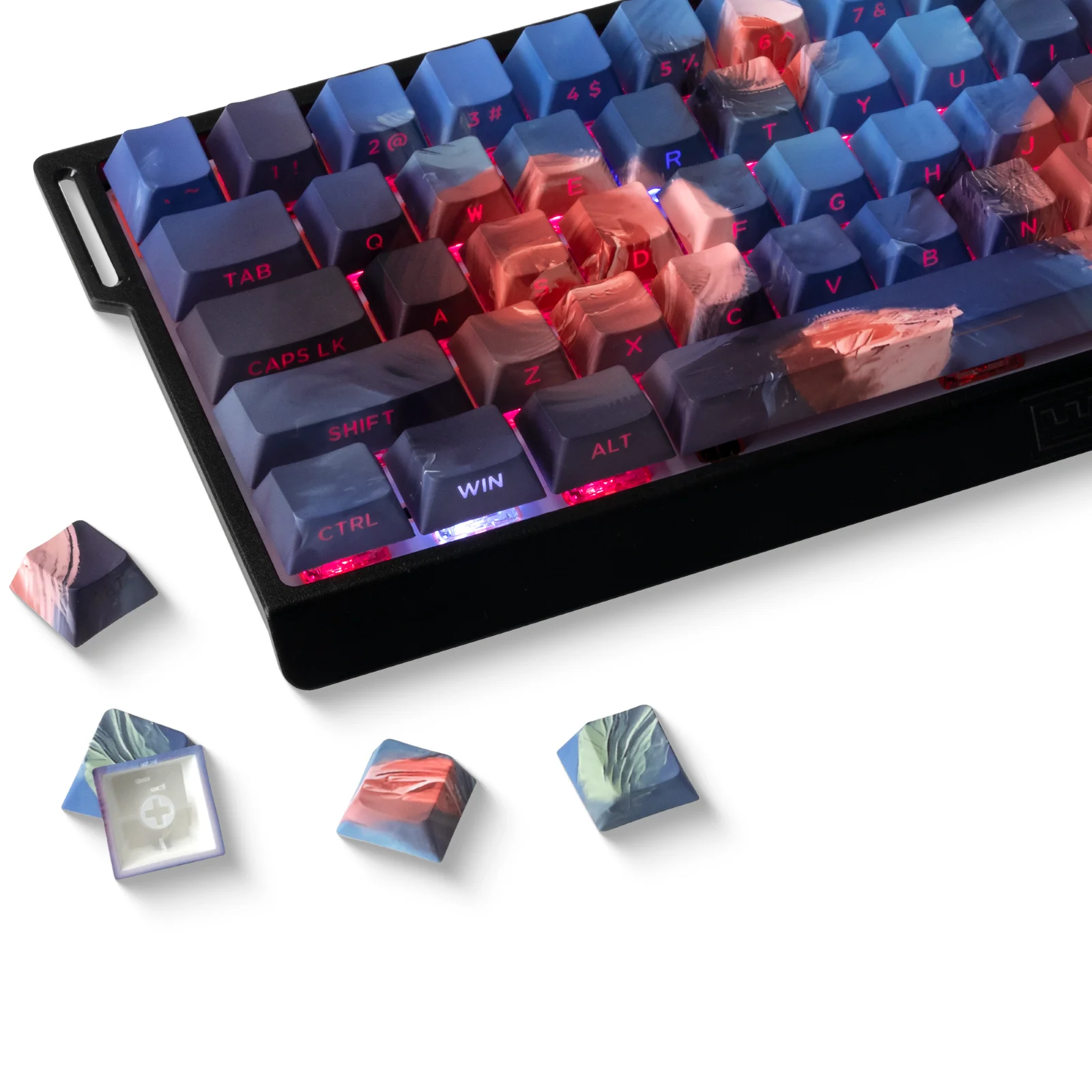 

QBYI Blue Rose Garden Cherry Keycaps Double Shot Side Print Shine Through Dye Sub Keycaps Compatible 60/65/75/80/100 Keyboard