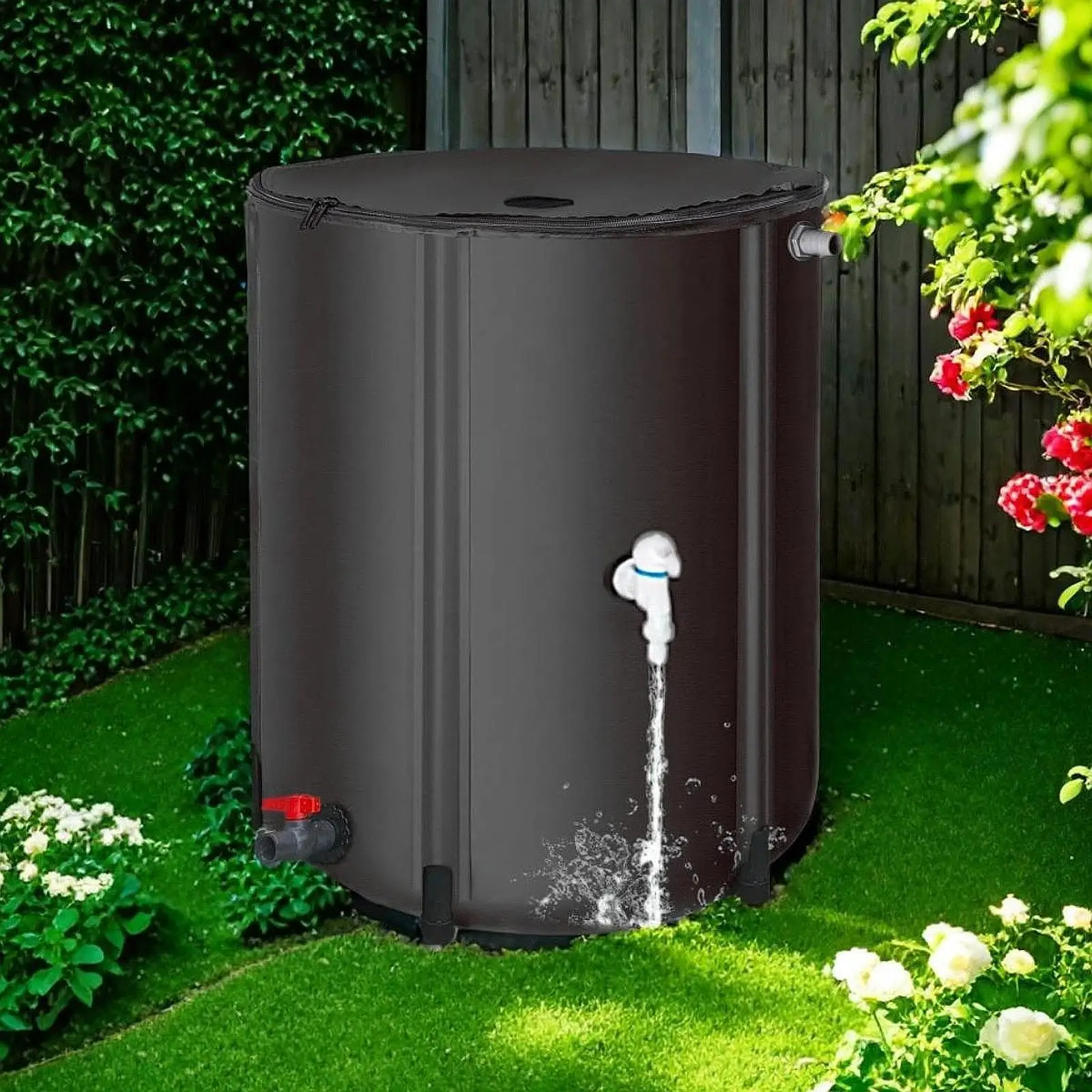 Portable Rain Barrel 200 Liters Rainwater Storage Tank with Water Hose Water Storage Container Rainwater Collection System