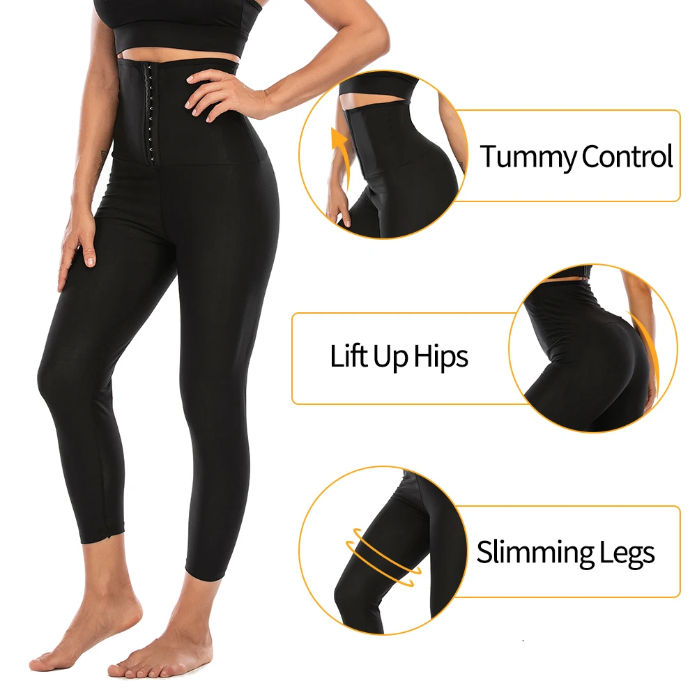 Calça Emagrecedora Compressão de Cintura Alta para Mulheres Leggings de Treino Suor de Sauna Treinador de Cintura Controle de Barriga Thermo Shapewear