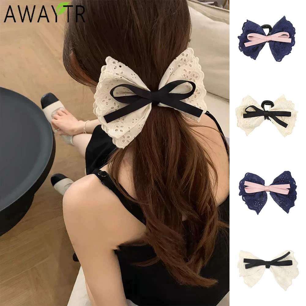 AWAYTR Ribbon Bow Tie Hairpin Farbic Hair Clips Girl Hair Accessories Mother's Day Gift Valentine Headwear