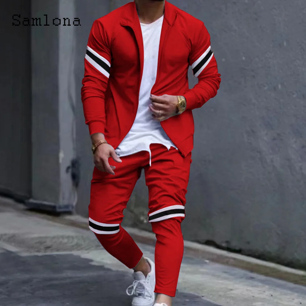 Samlona 2024 Autumn Mens Tracksuit set Winter Casual Long Sleeves Tracksuits Sportwear Men Fashion Stripes Two Piece Outfits