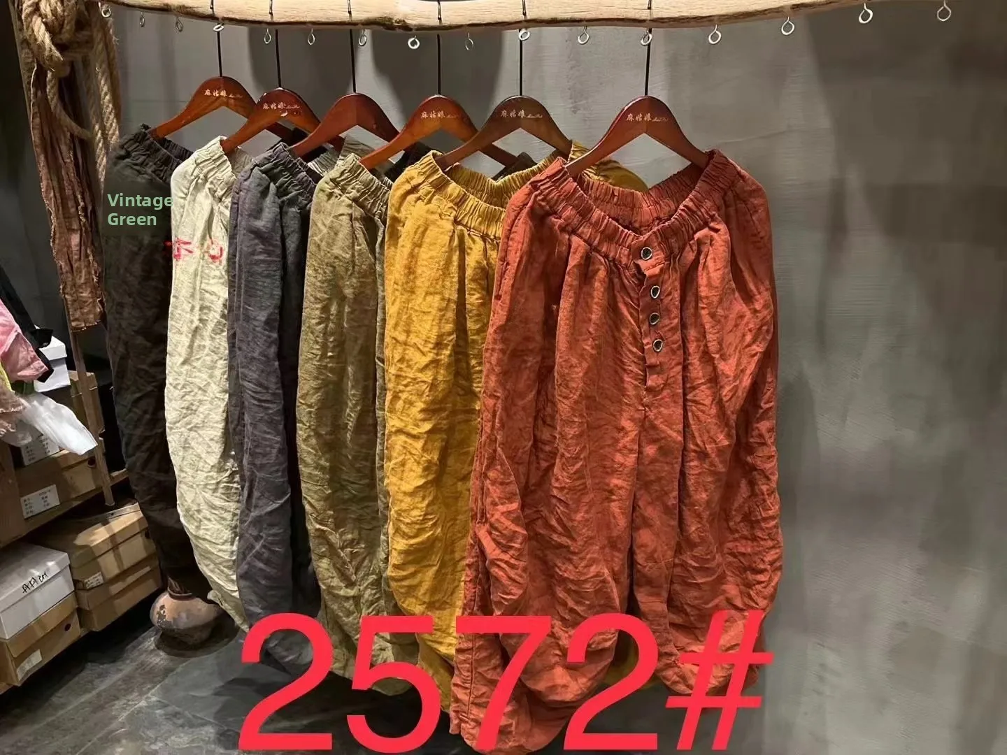 

Handmade Pure Linen Plant Dyeing Women's Design Sensation Autumn New Sle Cabbage Pants Tee Dimensional Long Trousers