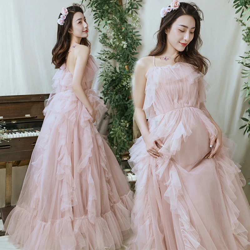 

Women Photography Props Maternity Dresses Pink Elegant Wedding Pregnancy Pregant Dress Studio Shoots Photo Clothes