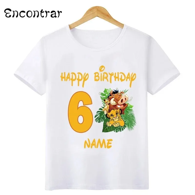 Disney Lion King Cute Simba Print Happy Birthday Kids Tshirt Girls Clothes 1 2 3 4 5 6 7 8 9 Years Baby Boys Funny T-Shirts Tops