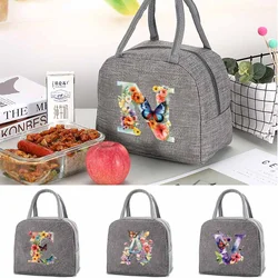 Women Lunch Bag Insulated Portable Thermal Lunch Bag for Work Picnic Storage Bags Refrigerated Bag Butterfly Letter Pattern