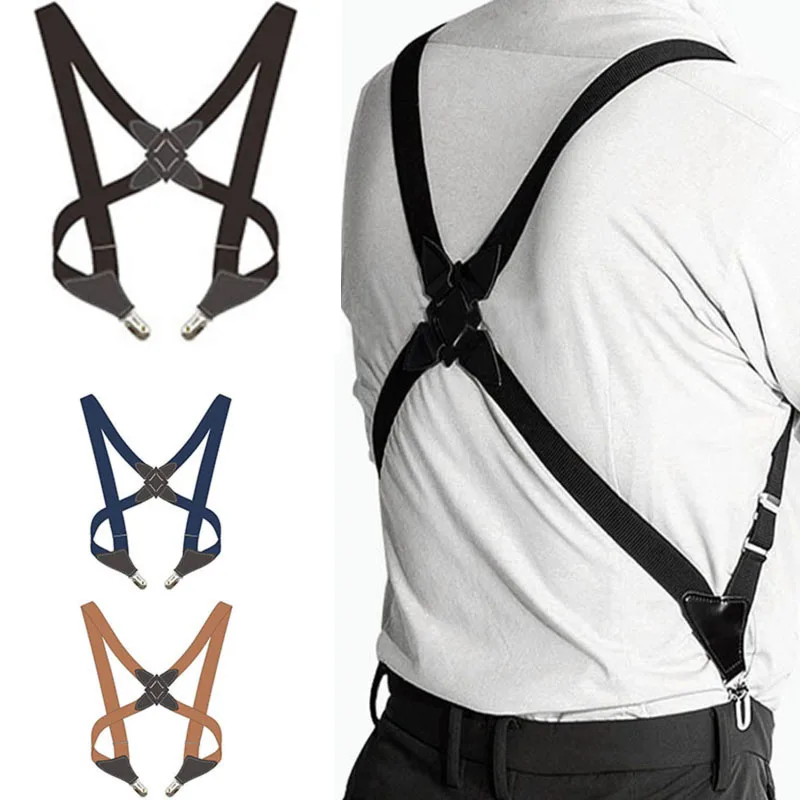 

New Men's Suspenders Adjustable Braces X Back Shirt Clip Suspender Elastic Belt Trousers Braces Shoulder Strap For Men Women