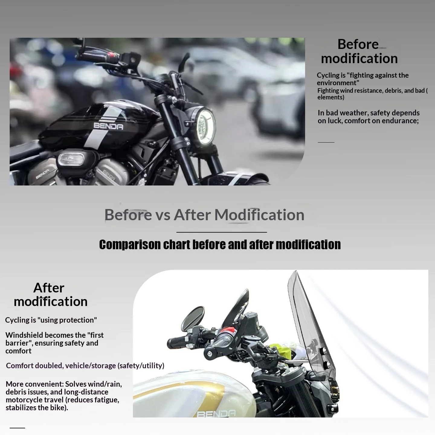 【Premium】For Greystone 707 front windshield modification cruise prince windshield accessories motorcycle Benda chest guard winds