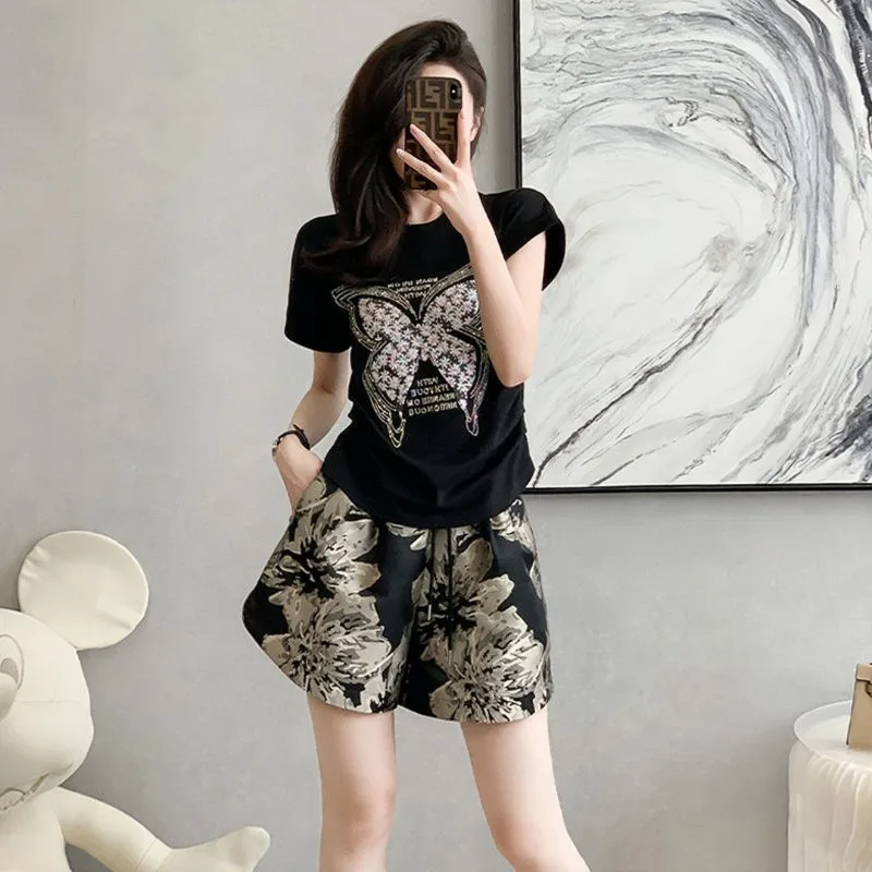 Fashion Casual Suit Summer New Pajamas Women's Loose Plus Size Loungewear Two-piece Set Round Neck Short Sleeve Shorts Tracksuit