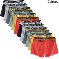 Shorts de boxer de algodão respirável masculino, cueca masculina, cueca pura, confortável, macio, tamanho grande, 12 peças