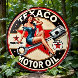 Texaco Motor Oil Vintage Metal Sign 7.8 Inch - Waterproof and Fade Resistant Iron Wall Decor for Garage, Porch, Home, Cafe, Bar
