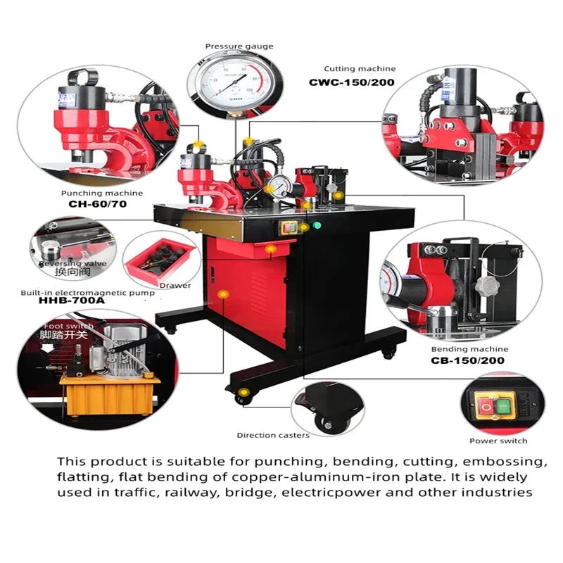 2025 DHY-200 Three-In-One Copper Bar Processing Machine Combined Busbar Hydraulic Busbar Processing Bronze Plate Bending Machine
