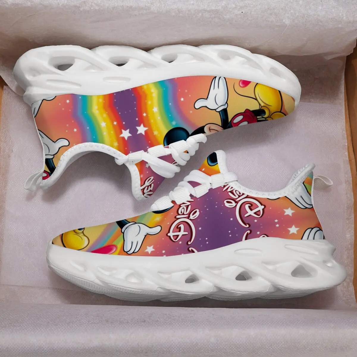 

Mickey Mouse Rainbow Stars Casual Sneakers Disney Spring Sport Shoes For Children Kids Sneakers Soft-soled Sneakers