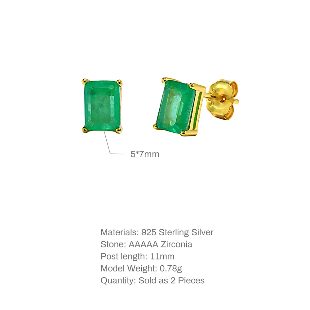 CANNER 925 Sterling Silver Rectangle Emerald Stud Earrings For Women Luxury Versatile Classic Earring Jewelry Wedding Party Gift
