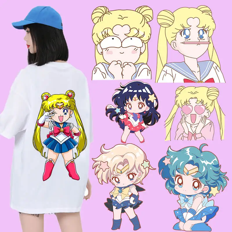 Sailor Moon Wärmeübertragungsaufkleber Cartoon Prinzessin Serenity Shirt DIY Dekoration Niedlicher Aufdruck Bügelbilder Trend Geburtstagsgeschenk
