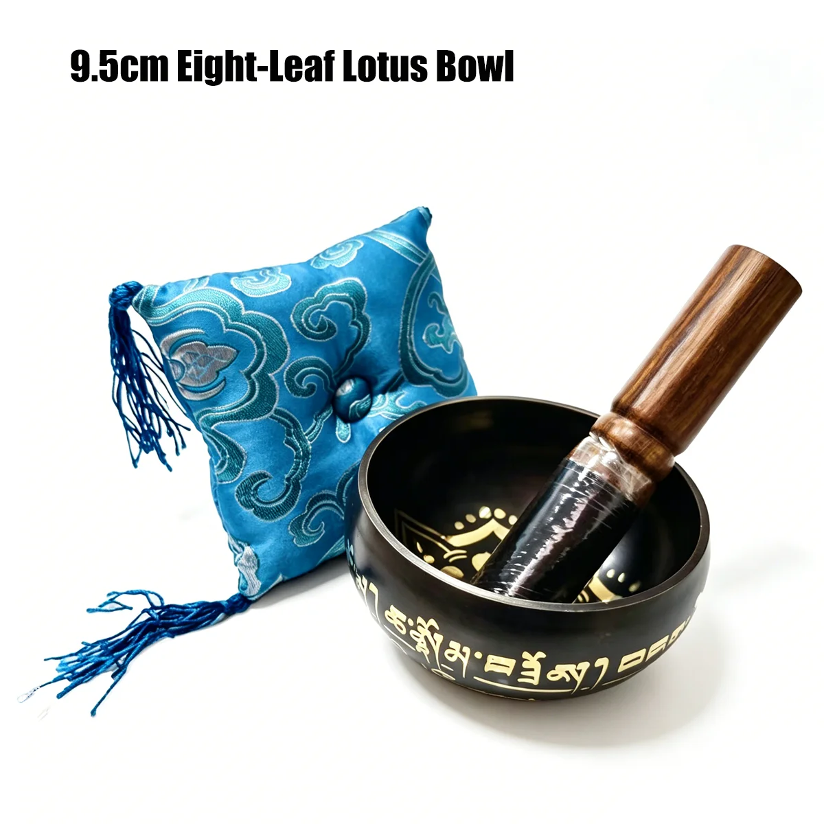 

Miwayer 9.5cm Handmade Nepalese Singing Bowl Set, Black-Gold Eight-Petal Lotus for Sound Therapy