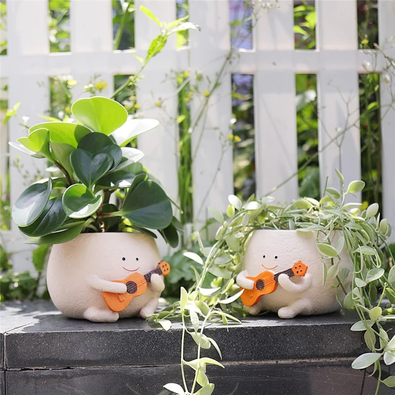 

Smily Face Planter Pot With Drainage Hole Cute Resin For String Of Plant Unique Guitar Succulent Pots For Indoor-ABQU