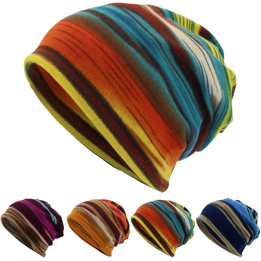 Jesień Zima Tie-Dye Ciepłe Czapki Dla Kobiet Mężczyzn Hip Hop Beanie Skullies Fordable Adult Outdoor Miękkie Casual Bonnet Skullcap Unisex