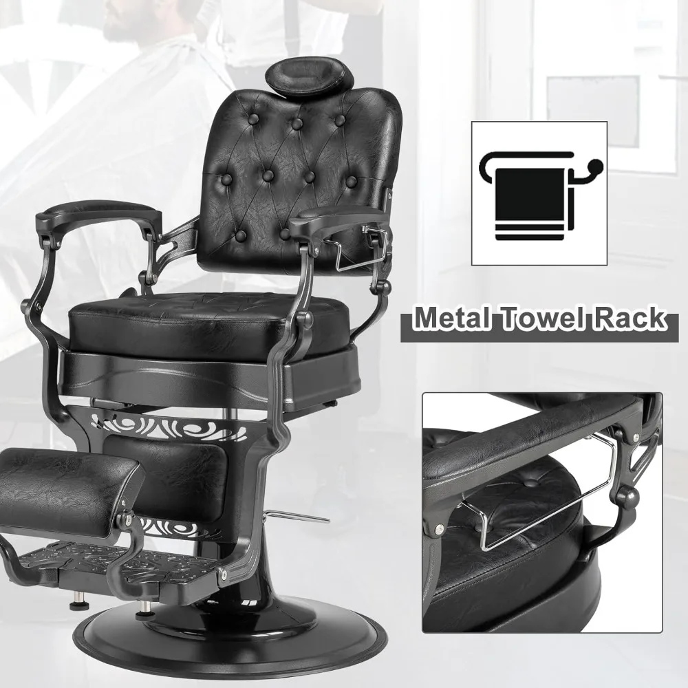 Heavy Duty Vintage Recline Barber Chair Hydraulic with Headrest, Supports up to 700lbs & 360°Rotatable, Professional Salon image 5