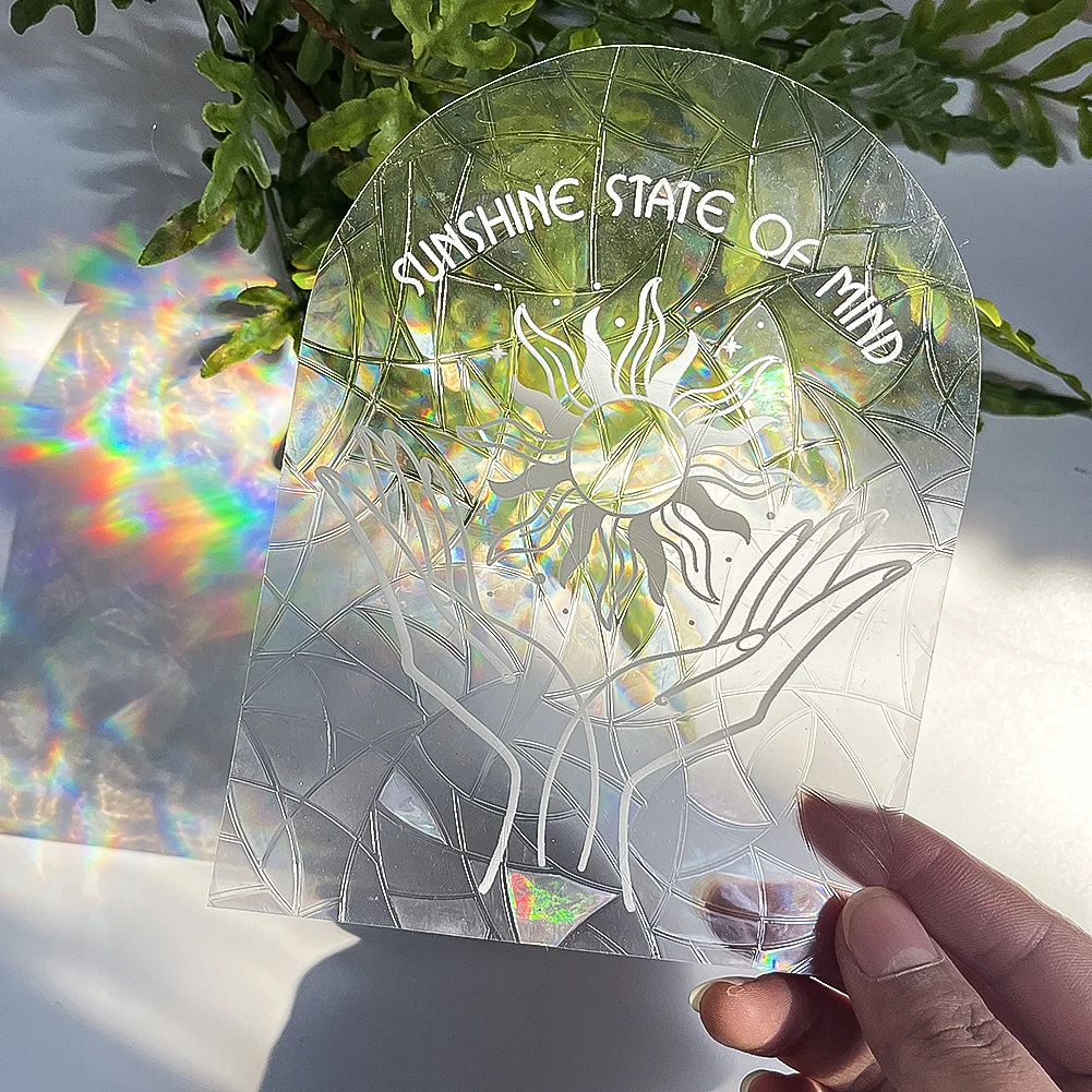 Laser Sunshine Palm PET Glass Stickers DIY Windows Decorated By Rainbow Maker Home Decor Kids Room Decoration Accessories