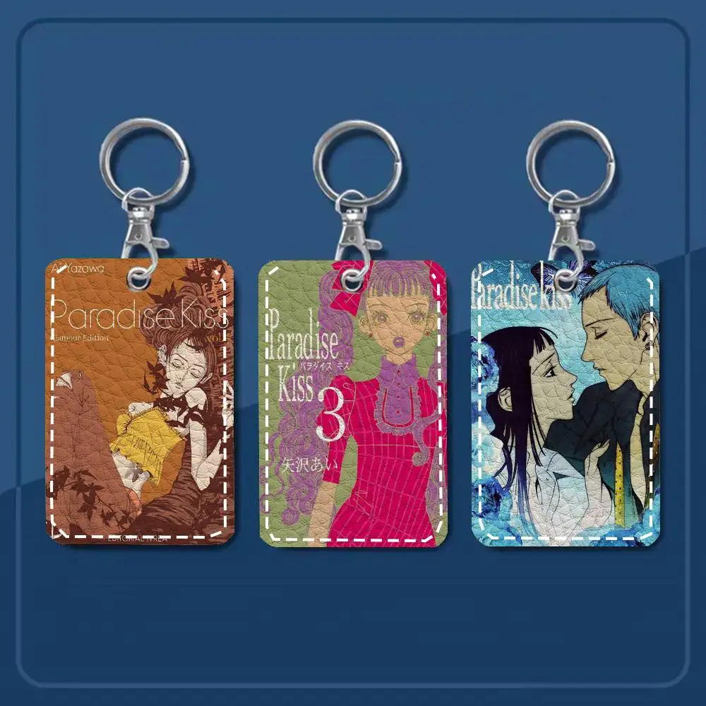 Anime P-Paradise Kiss Card Case Keychain Access Card Bag Key Tag Ring Leather Card Holder Key Ring Access