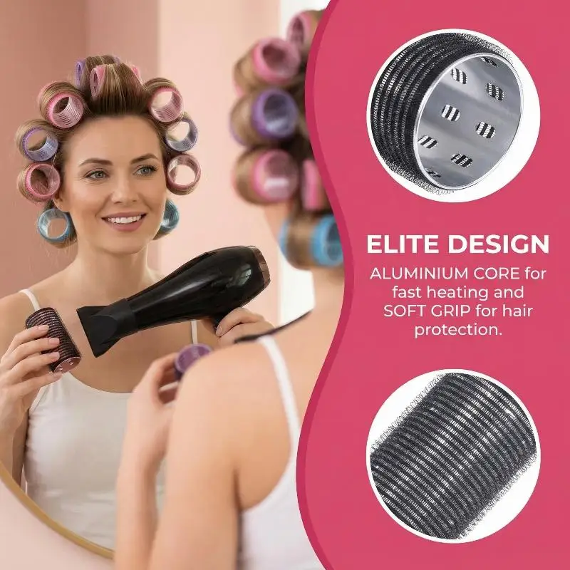 Colorful Aluminum Thermal Hair Rollers Self-adhesive Hair Roll 5*9cm 3*9cm Nylon Hook And Fast Heating Self Gripping Air Bang