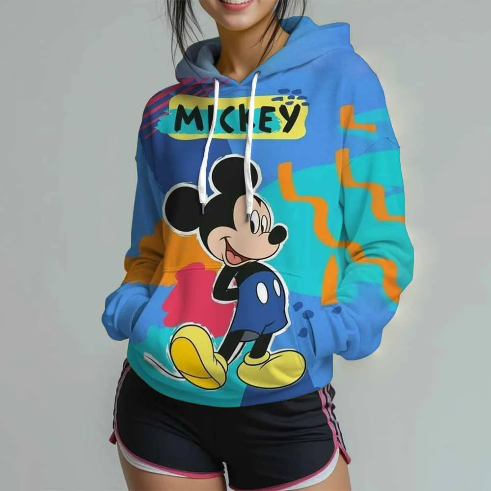 Women's Disney Mickey Mouse Print Sweatshirt Long Sleeve Round Neck Loose Casual Pullover Tops Oversized Fall Hoodies