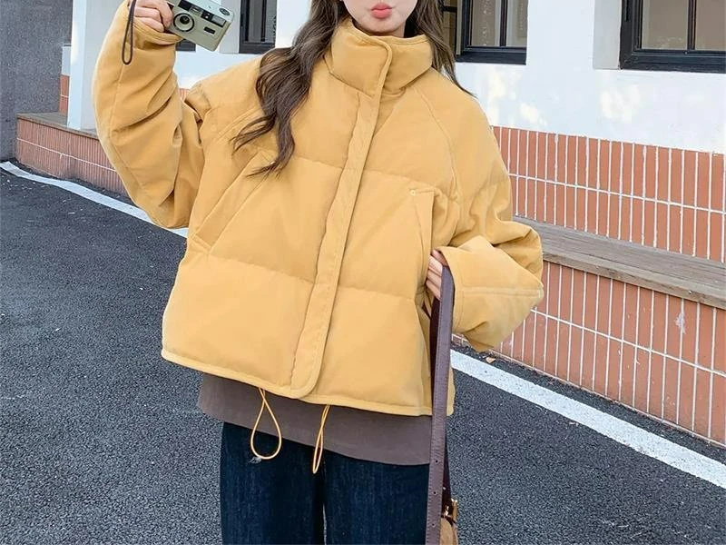 

Ginger Yellow Stand Collar Cotton Jacket for Women Winter 2025 Fashion New Short Casual Versatile Coat