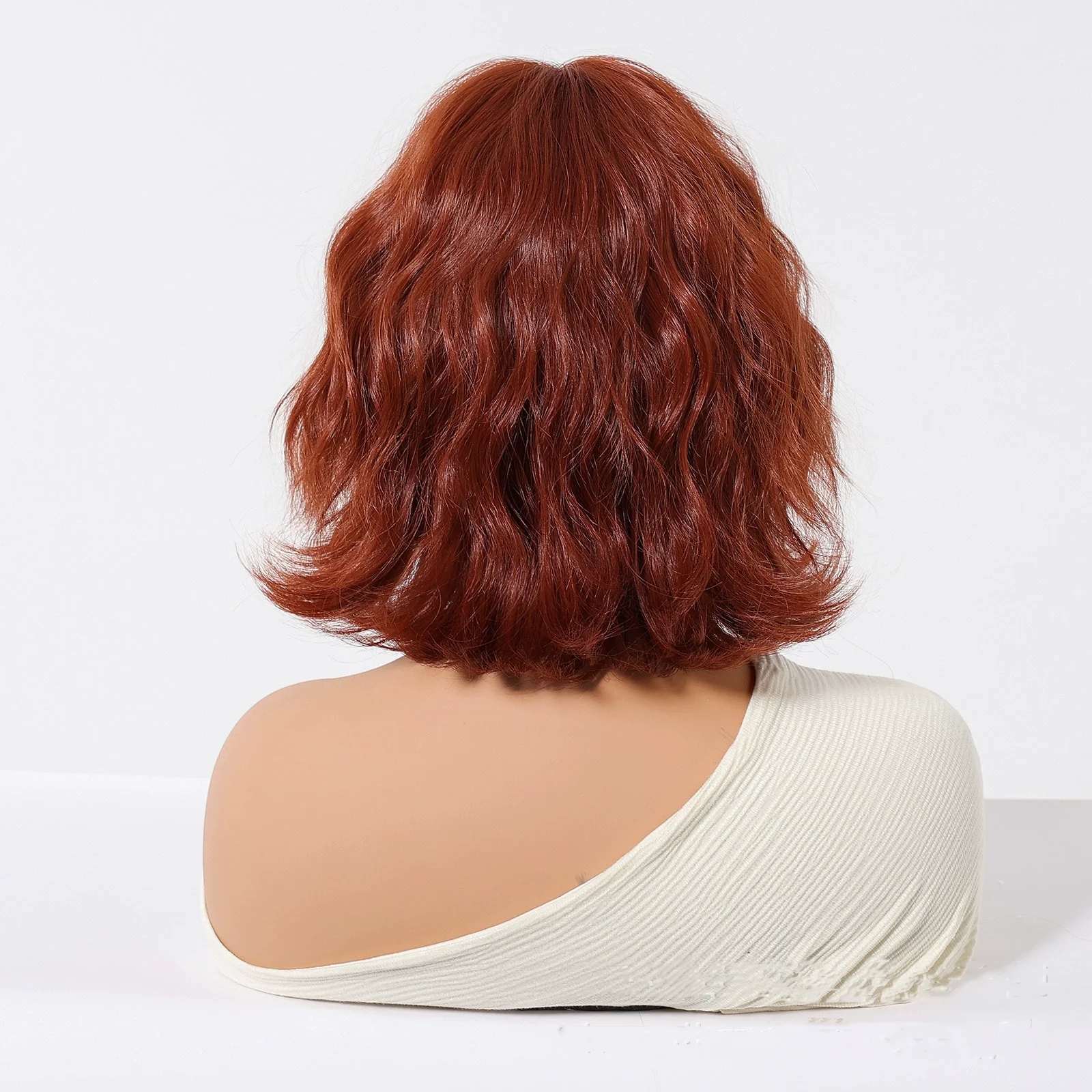 EASIHAIR  Short Wavy Bob Synthetic Wigs for Women Wine Red Natural Hair Wigs With Bangs Lolita Daily Heat Resistant Fiber Wigs