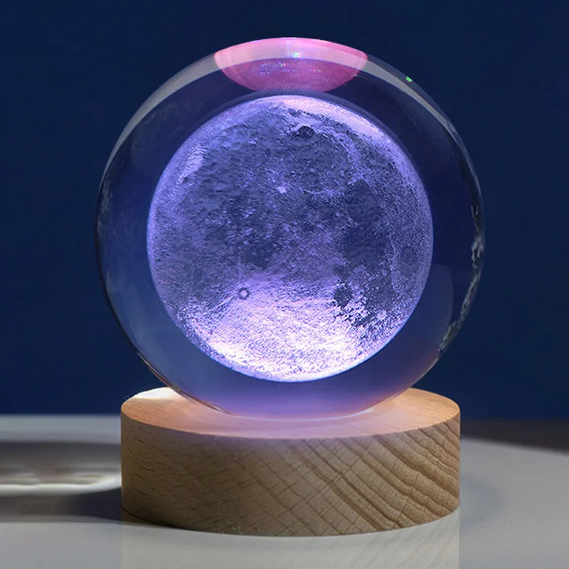 Creative 6cm 8cm Solar System Planet Crystal Ball Night Light 3D Laser Engraved Galaxy Moon LED Light Home Decorations Kids Gift