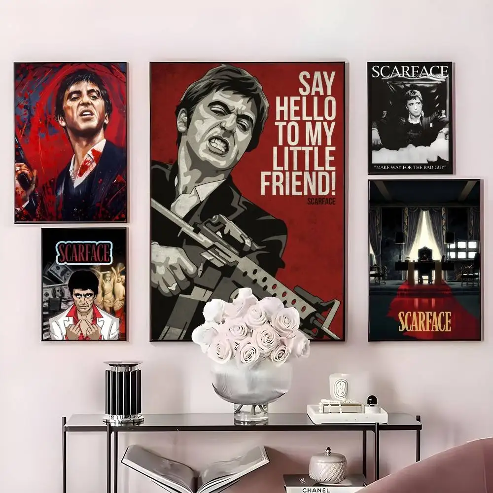 الفيلم الكلاسيكي S-Scarface TV ملصق HD الفن لزجة الجدار ملصق مقاوم للماء ديكور جمالي لغرفة المعيشة المنزلية.