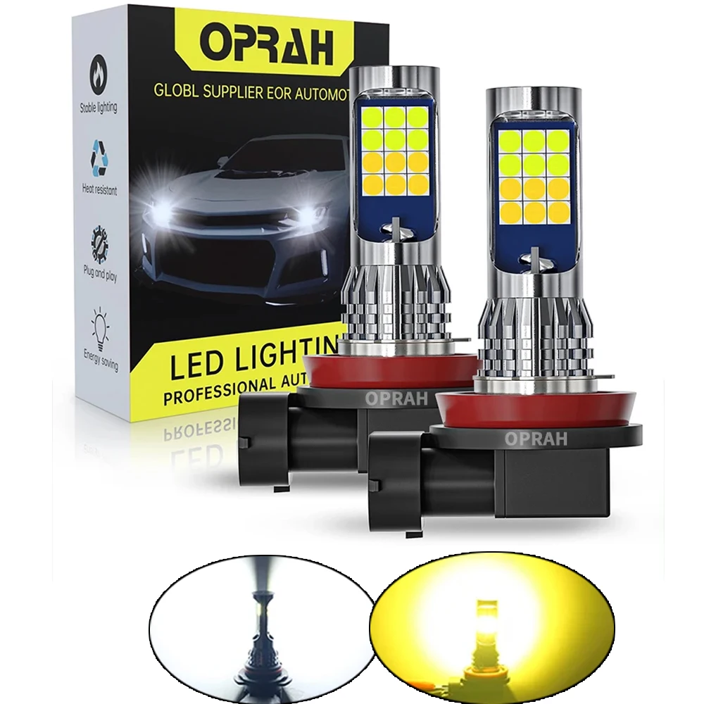 2 uds Daul Color Led luz antiniebla 9006/HB4 H27/881 H3 H7 H11 bombilla de faro de coche superbrillante luz de circulación diurna 12V blanco amarillo