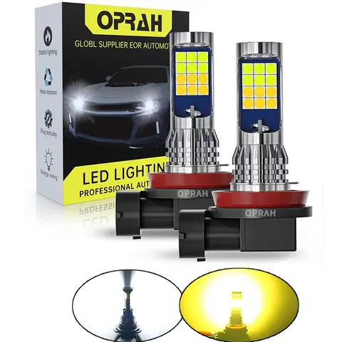 2개 듀얼 컬러 LED 안개등 9006/HB4 H27/881 H3 H7 H11 초고휘도 자동차 헤드라이트 전구 주간 주행등 12V 화이트 옐로우