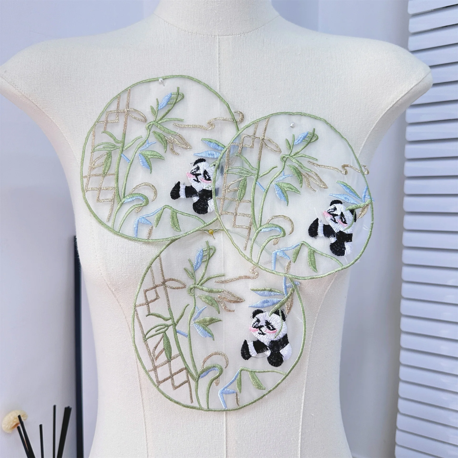 Sew on Bamboo Cloth Sticker Chinese Style Patches for Clothing Embroidery Panda Accessories Patch Home Costura Parches Para Ropa