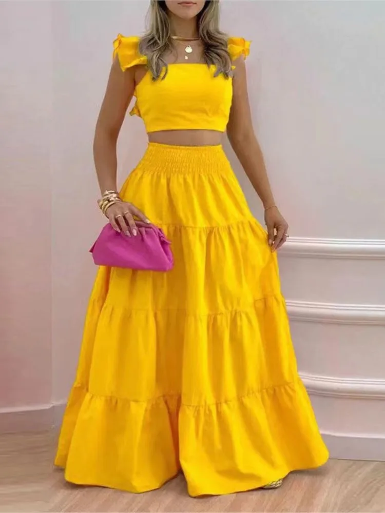 Nowa seksowna sukienka z dwoma garniturami Moda damska Luźny top Maxi Sukienka 2-częściowy zestaw Kobiece eleganckie zestawy wakacyjne 2024 Lato
