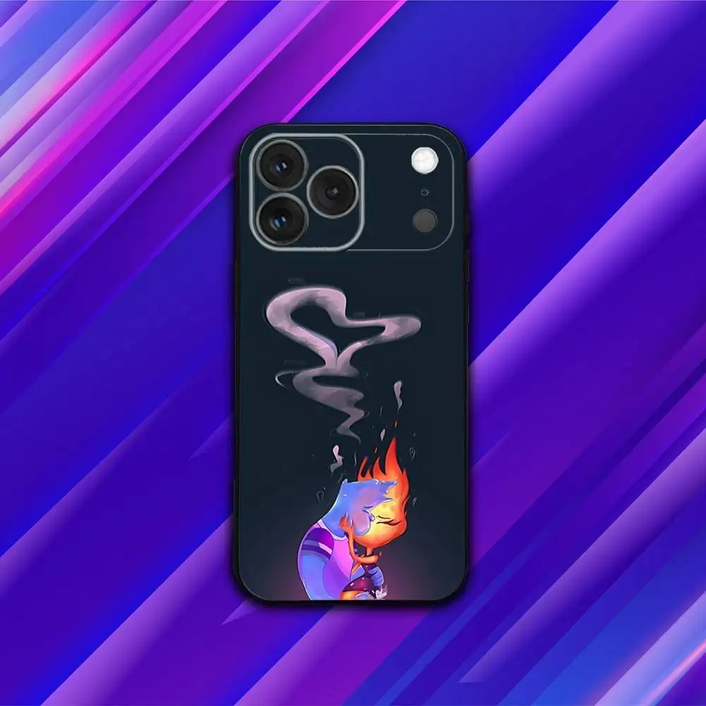 P-Pixar Cartoon ElementalS Capa de telefone para iPhone 17,16,15,14,13,12,11,Pro,Max,Plus,X,XS,SE4,E,Mini, capa preta macia